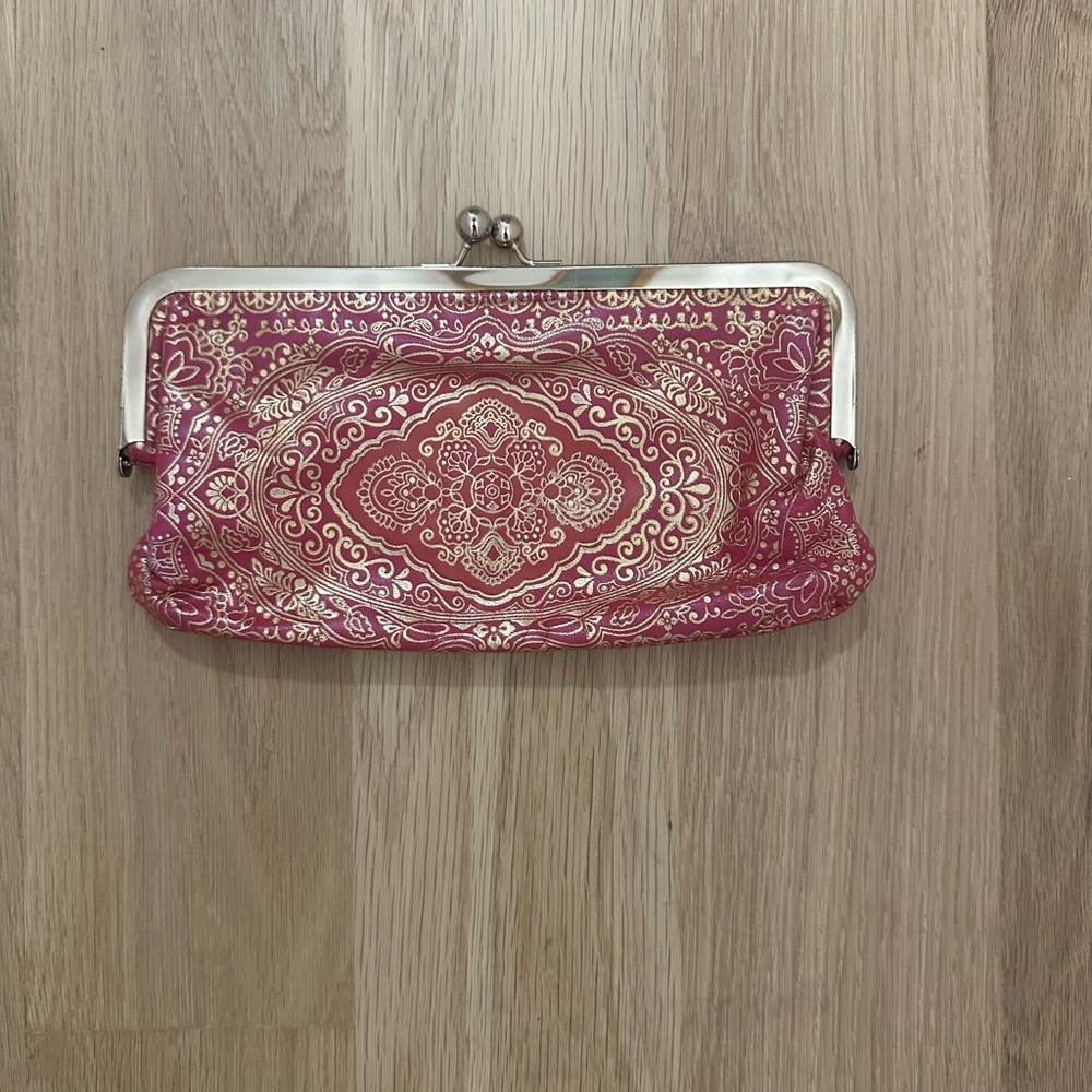 LOFT Pink and Gold Paisley Clutch